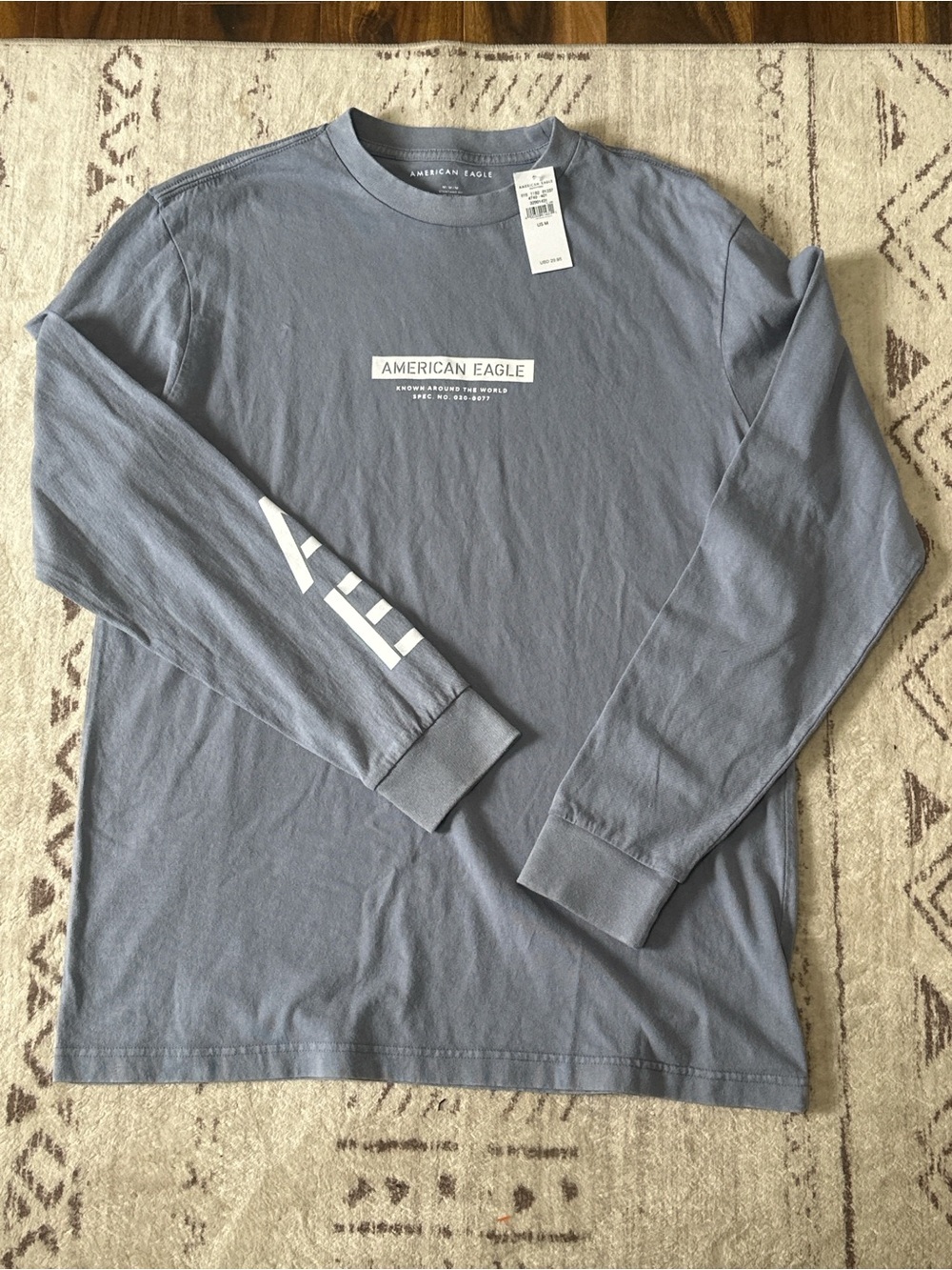 American Eagle Outfitters Long Sleeve Logo Tee - Dusty Blue